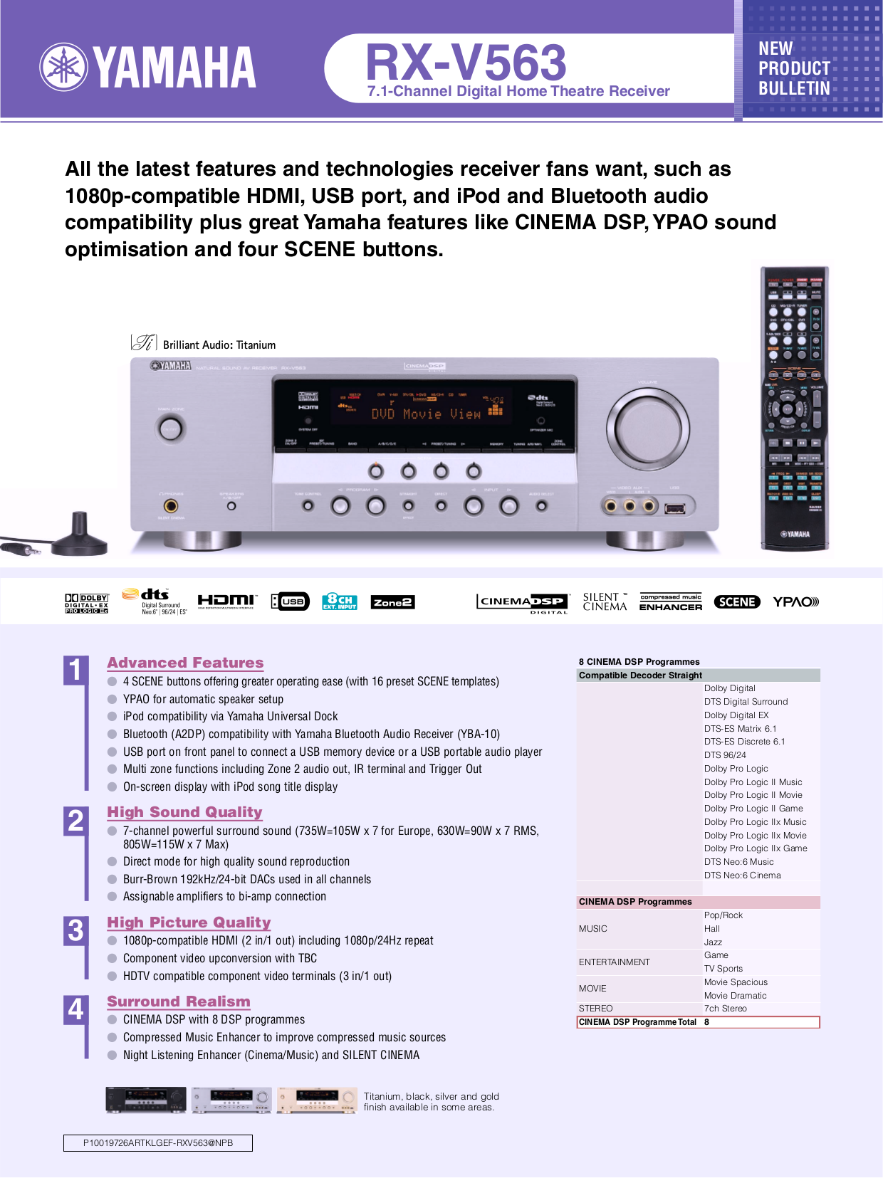 Download free pdf for Yamaha RX-V563 Receiver manual